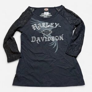 Harley-Davidson Black Tee with White Embroidered Eagle Logo